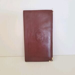 Cartier Vintage Bifold Leather Bordeaux Red Wallet Large Credit Card Checkbook